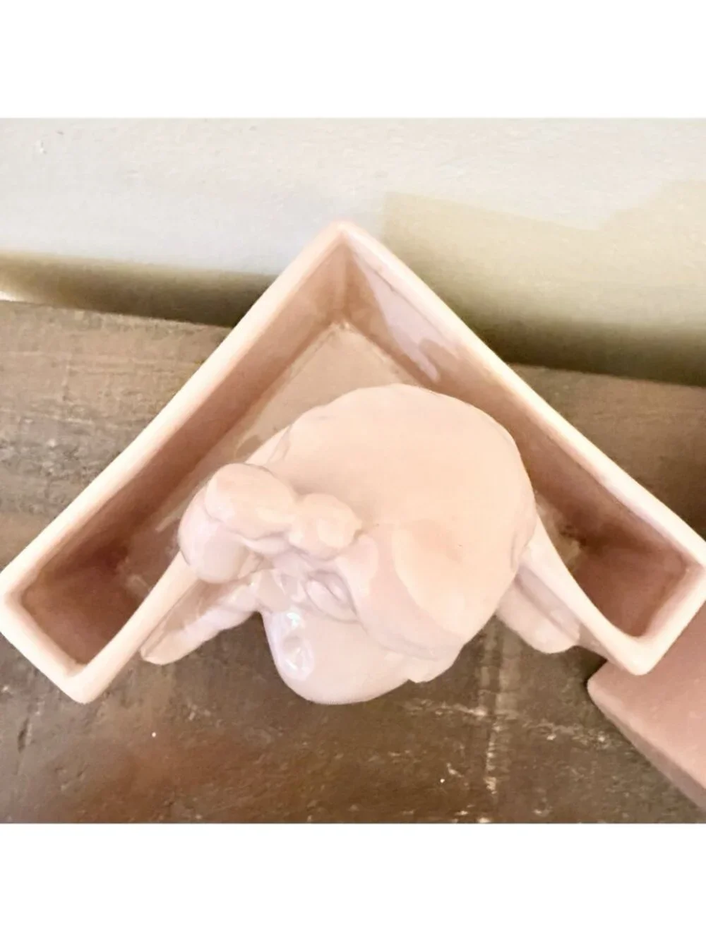 Vintage Pink Ceramic Girl Figurine Planters Pair Retro Kitsch Nursery Decor